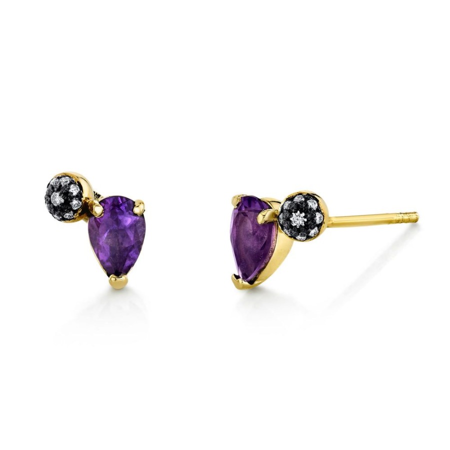 Fine Sarah Hendler Signature | Pear Gemstone & Pave Ball Studs