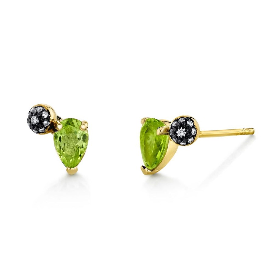 Fine Sarah Hendler Signature | Pear Gemstone & Pave Ball Studs