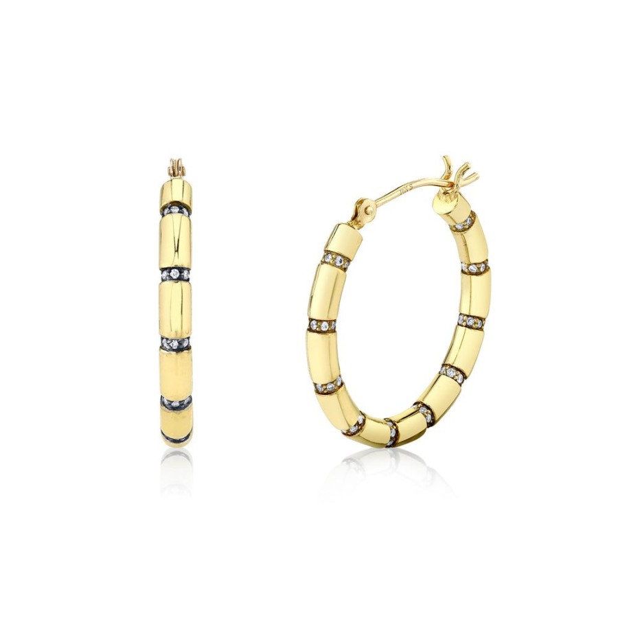 Fine Sarah Hendler Hoops | Pave Striped Hoops - Diamond