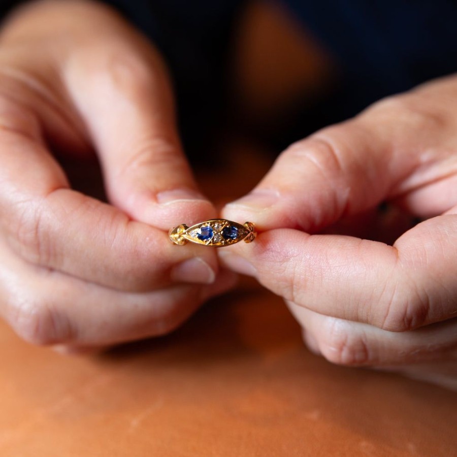 Estate Sarah Hendler Rings | 18K Gold Sapphire And Diamond Ring With Victorian Accents