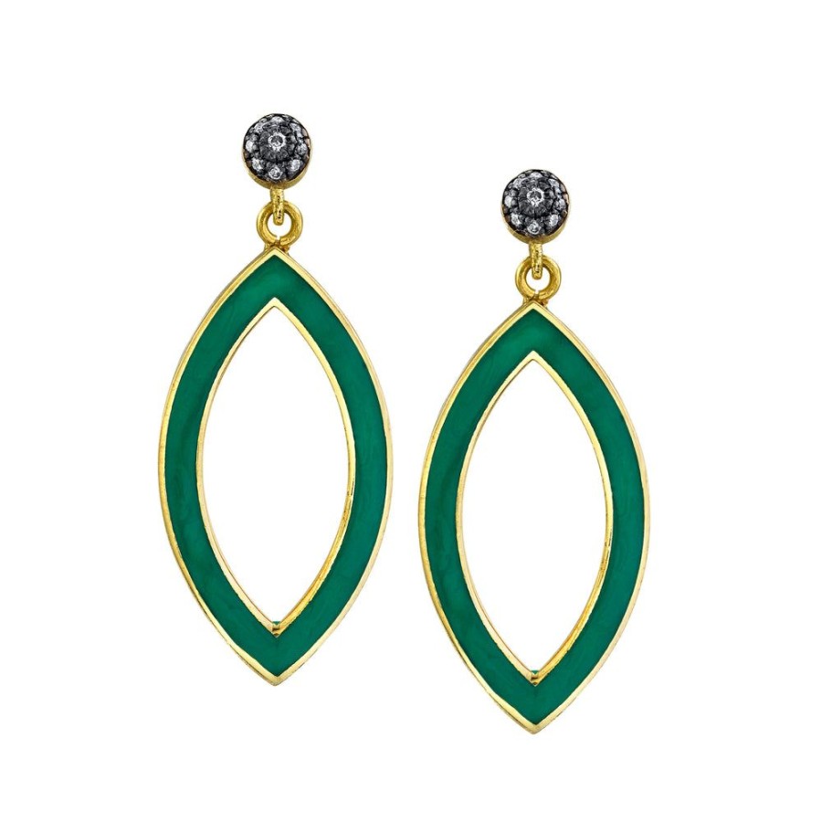 Fine Sarah Hendler Statement | Pave Ball Studs With Open Enamel Marquise