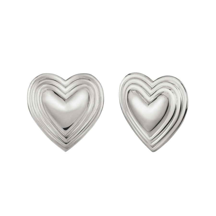 Estate Sarah Hendler Earrings | Large Grooved Heart Studs