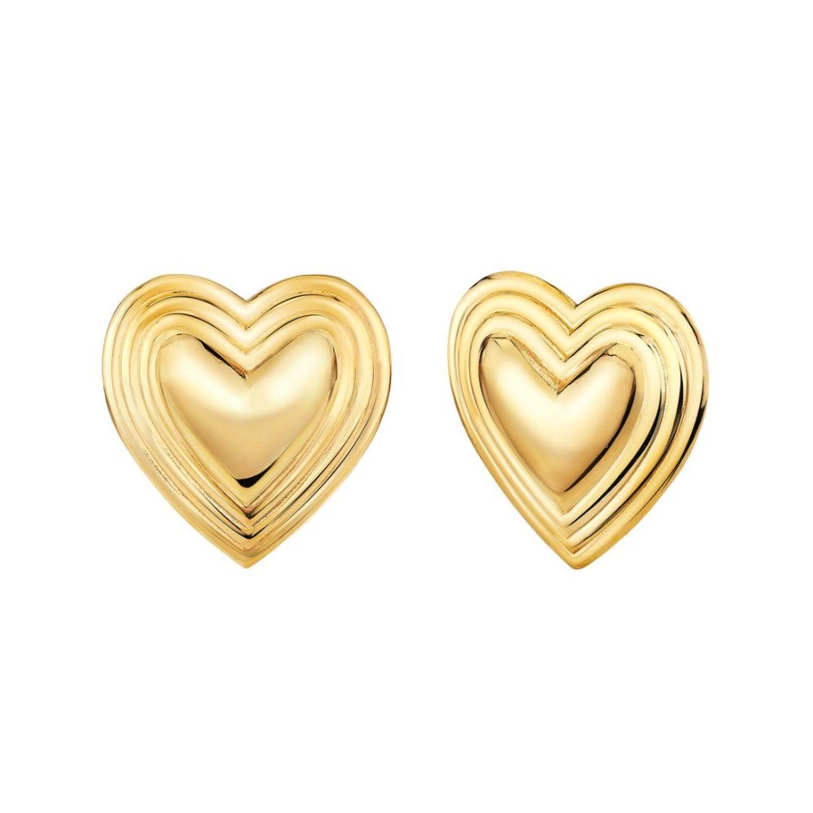 Estate Sarah Hendler Earrings | Large Grooved Heart Studs