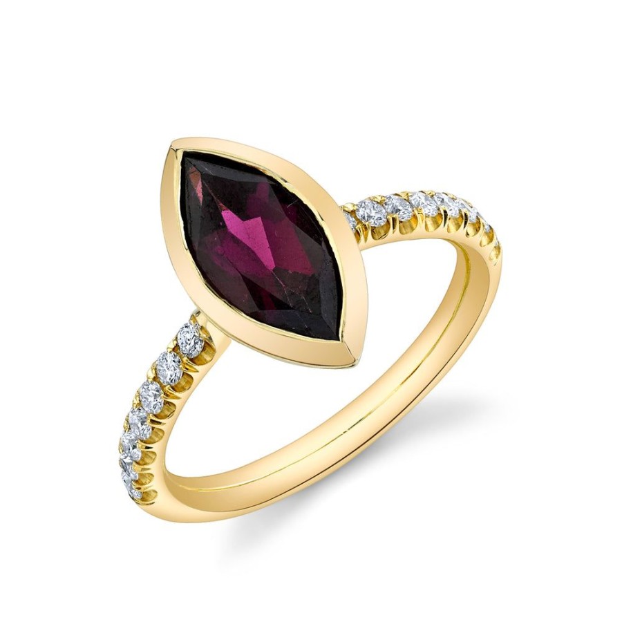 Fine Sarah Hendler Statement | Pave Shirley Bezel Set Marquise Cut Ring - Rhodolite