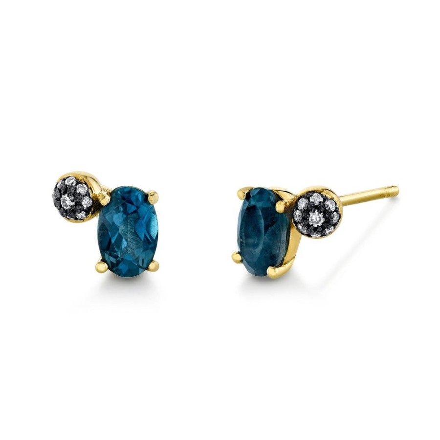 Bridal Sarah Hendler Studs & Hoops | Oval Gemstone & Pave Ball Studs