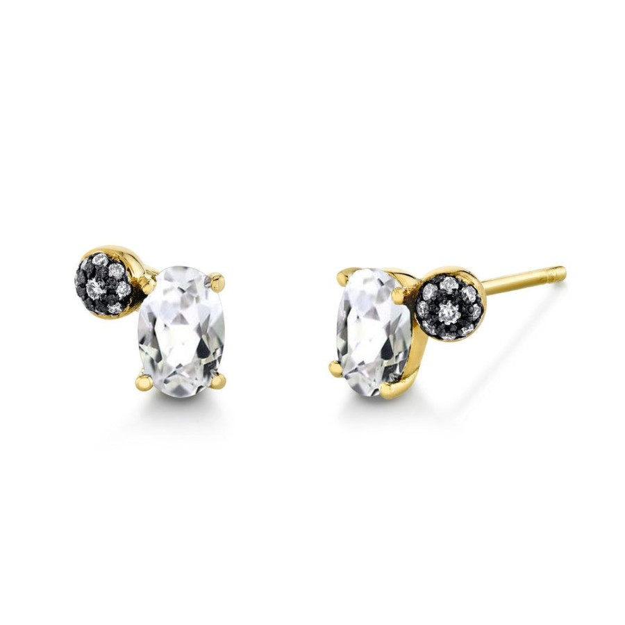 Bridal Sarah Hendler Studs & Hoops | Oval Gemstone & Pave Ball Studs