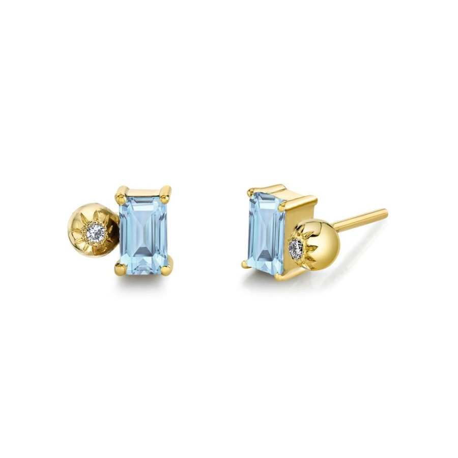 Bridal Sarah Hendler Studs & Hoops | Emerald Cut Gemstone & Diamond Starburst Studs