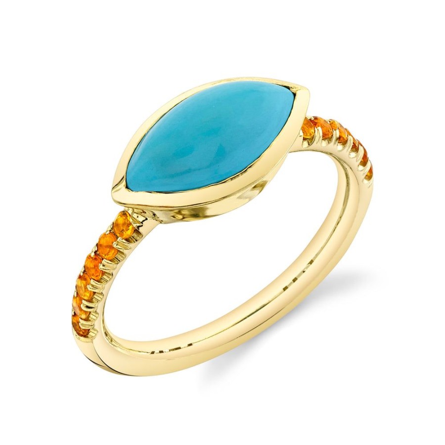 Fine Sarah Hendler Statement | East West Bezel Set Marquise Ring With Pave Band