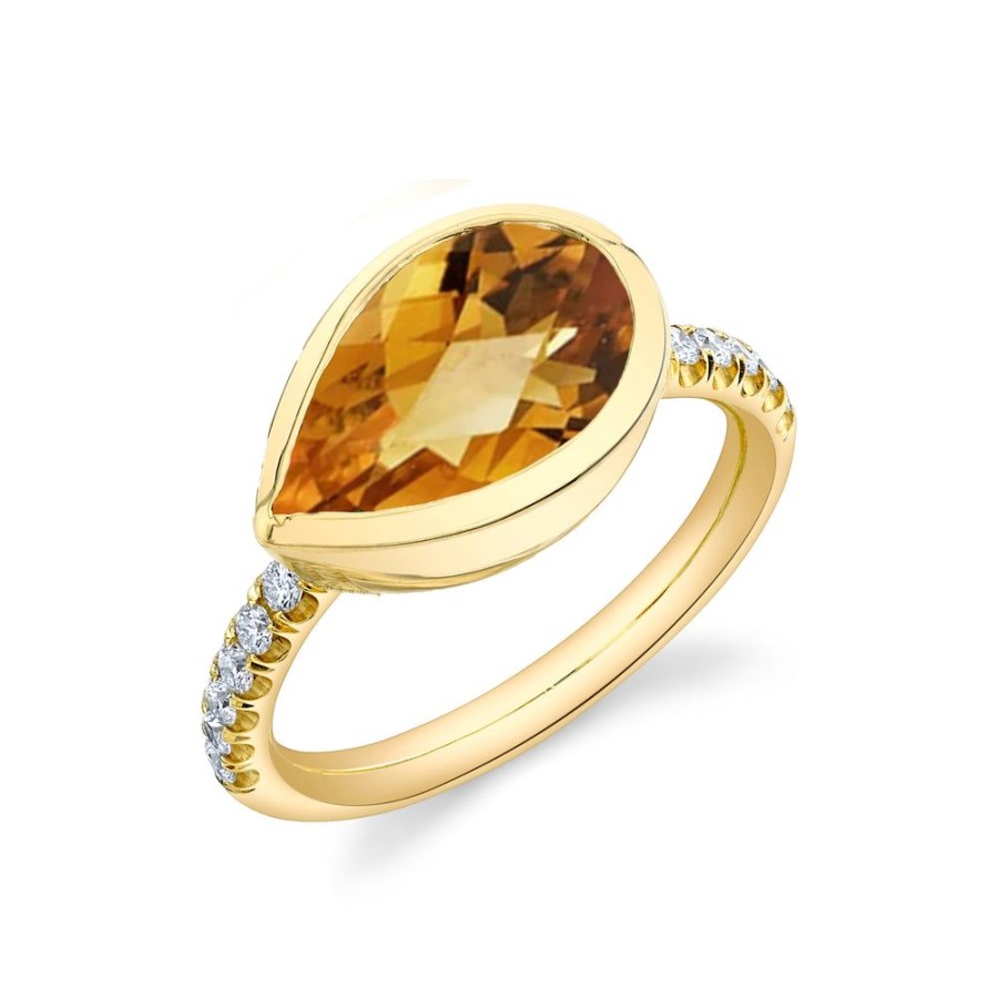 Fine Sarah Hendler Statement | Pave Shirley Bezel Set Pear Cut Ring - Citrine/Diamond