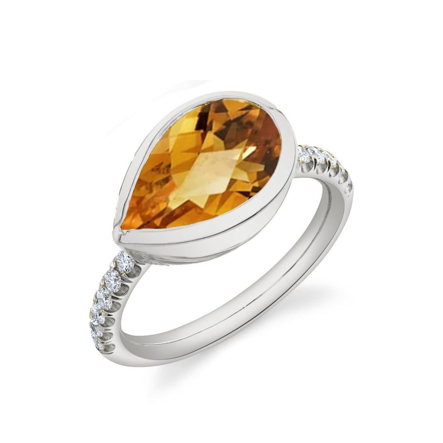 Fine Sarah Hendler Statement | Pave Shirley Bezel Set Pear Cut Ring - Citrine/Diamond