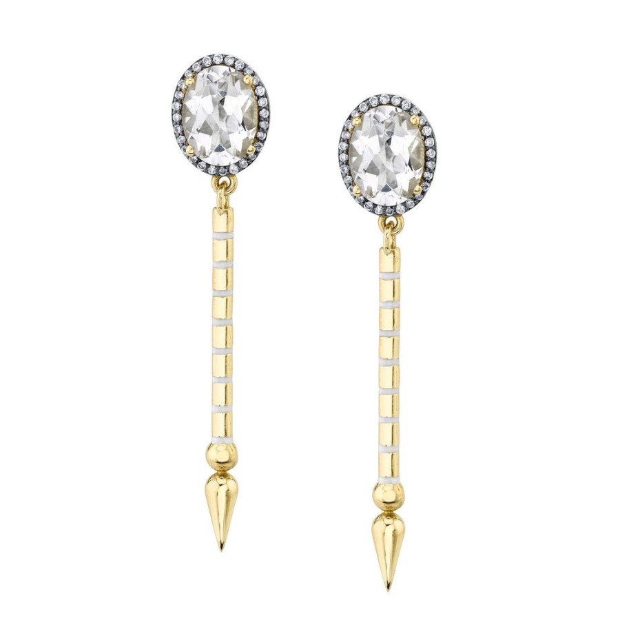 Fine Sarah Hendler Statement | Pave Diamond Gemstone Shirley Spear Earrings