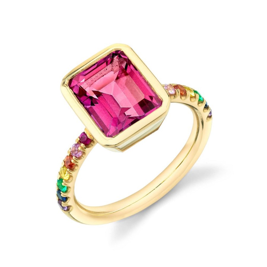 Fine Sarah Hendler Statement | Pave Shirley Bezel Set Emerald Cut Ring