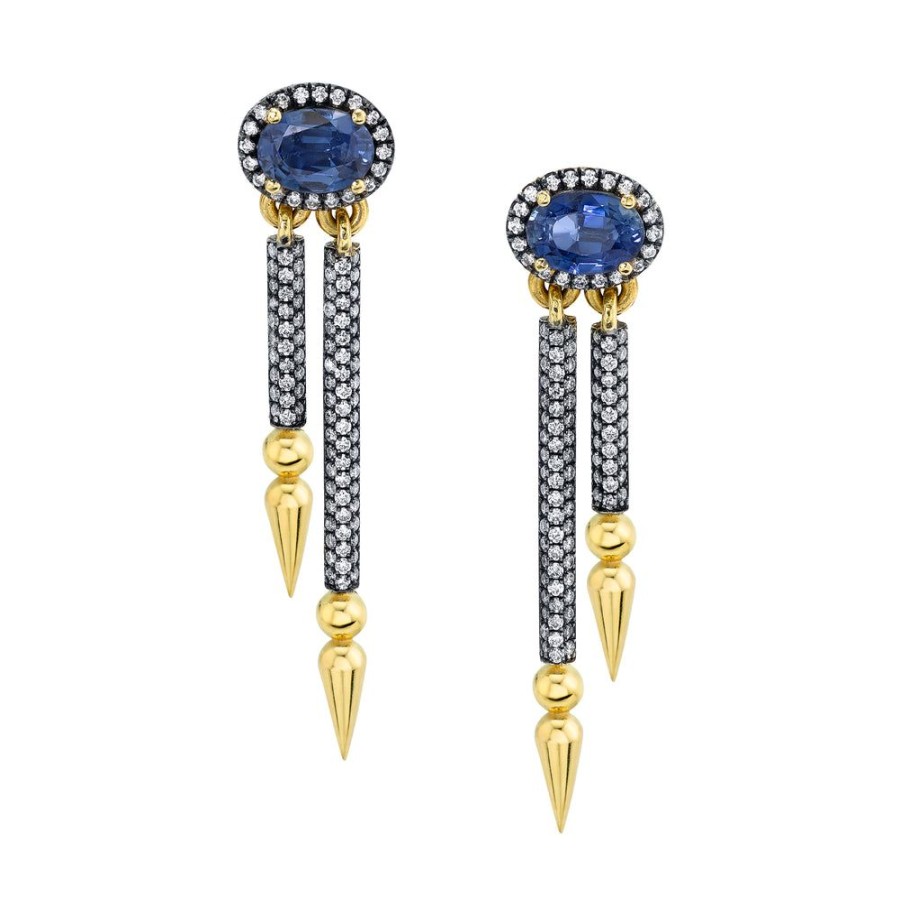 Bridal Sarah Hendler Statement | Blue Sapphire & Double Pave Shirley Spear Earrings