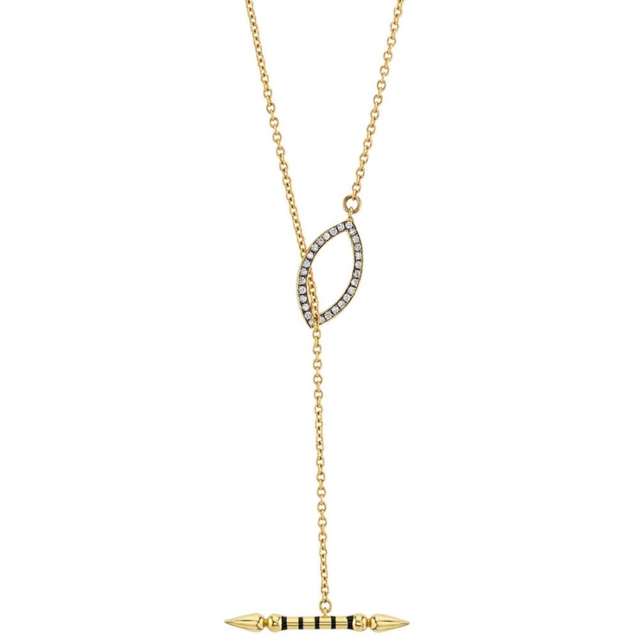 Fine Sarah Hendler Lariats | Convertible Enamel Spear Lariat With Pave Marquise Toggle Closure - Black Stripe/Diamond