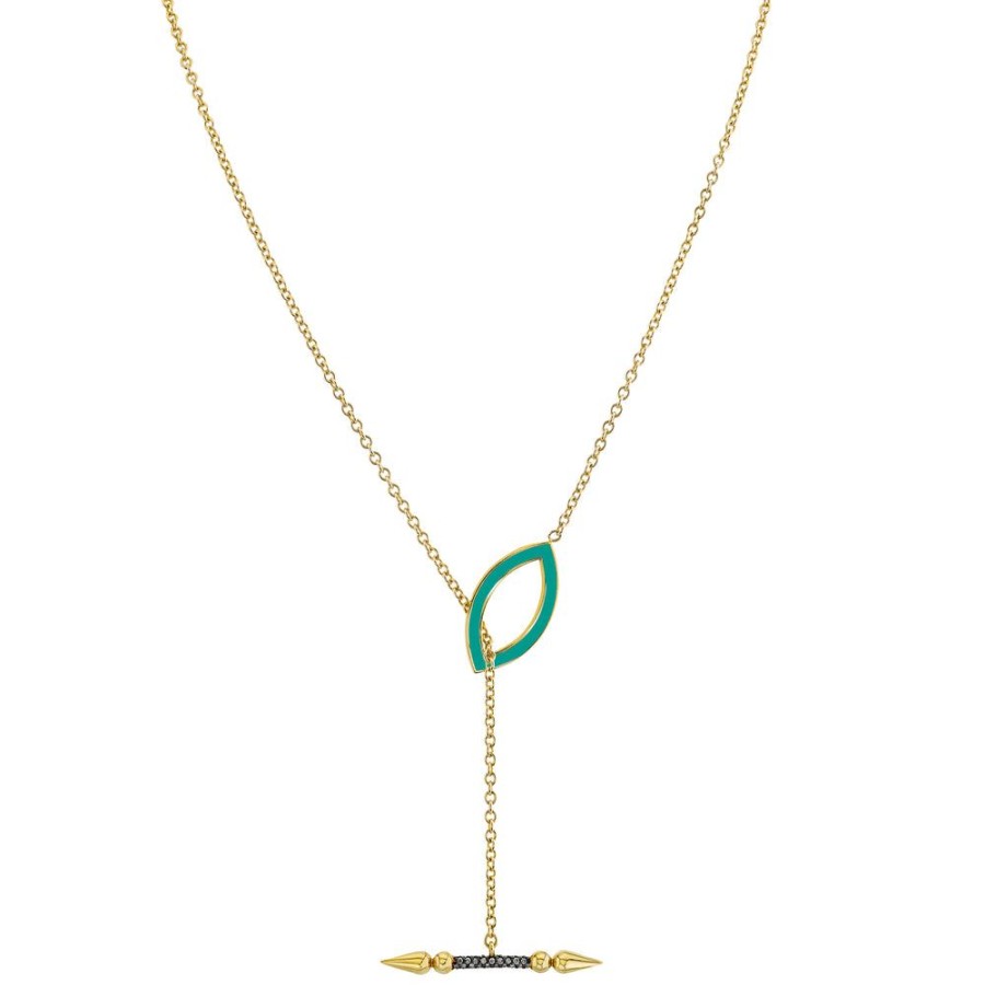 Fine Sarah Hendler Lariats | Convertible Pave Spear Lariat With Enamel Marquise Toggle Closure