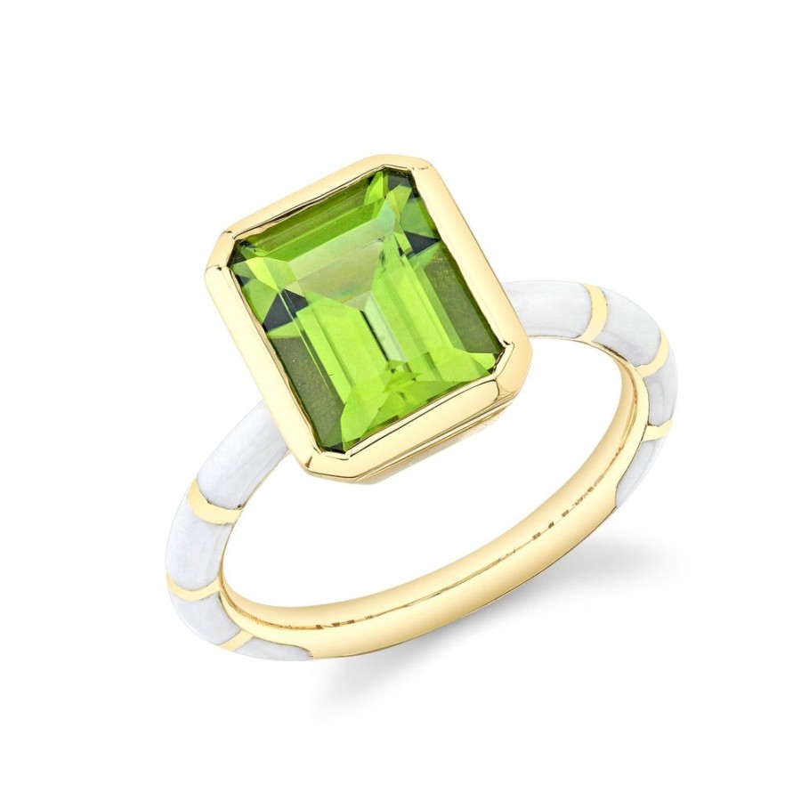 Fine Sarah Hendler Enamel | Reverse Enamel Stripe Bezel Set Emerald Cut Ring