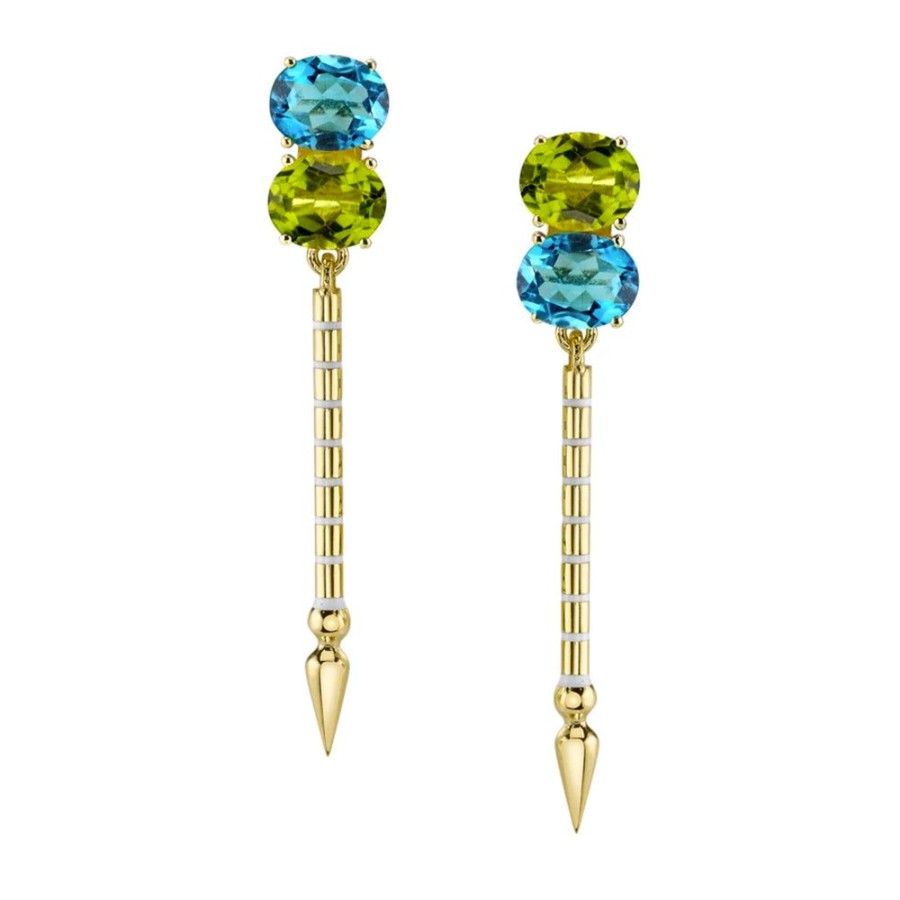 Fine Sarah Hendler Statement | Double Gemstone Shirley Spear Earrings