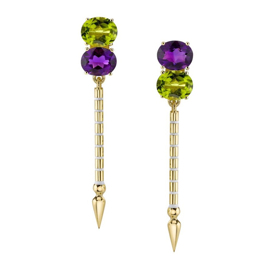 Fine Sarah Hendler Statement | Double Gemstone Shirley Spear Earrings