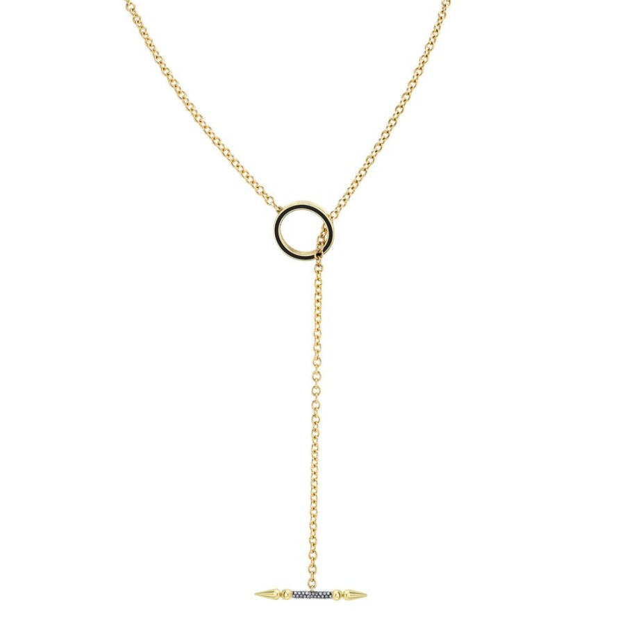 Fine Sarah Hendler Lariats | Convertible Pave Spear Lariat With Round Enamel Toggle Closure