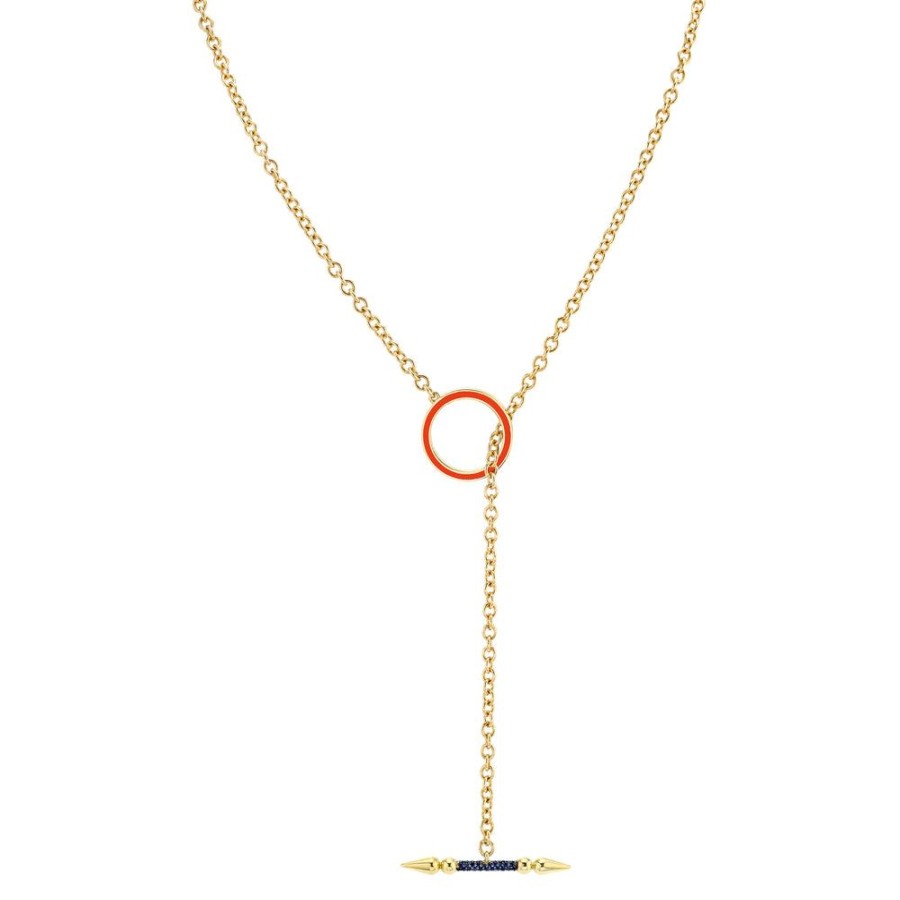 Fine Sarah Hendler Lariats | Convertible Pave Spear Lariat With Round Enamel Toggle Closure