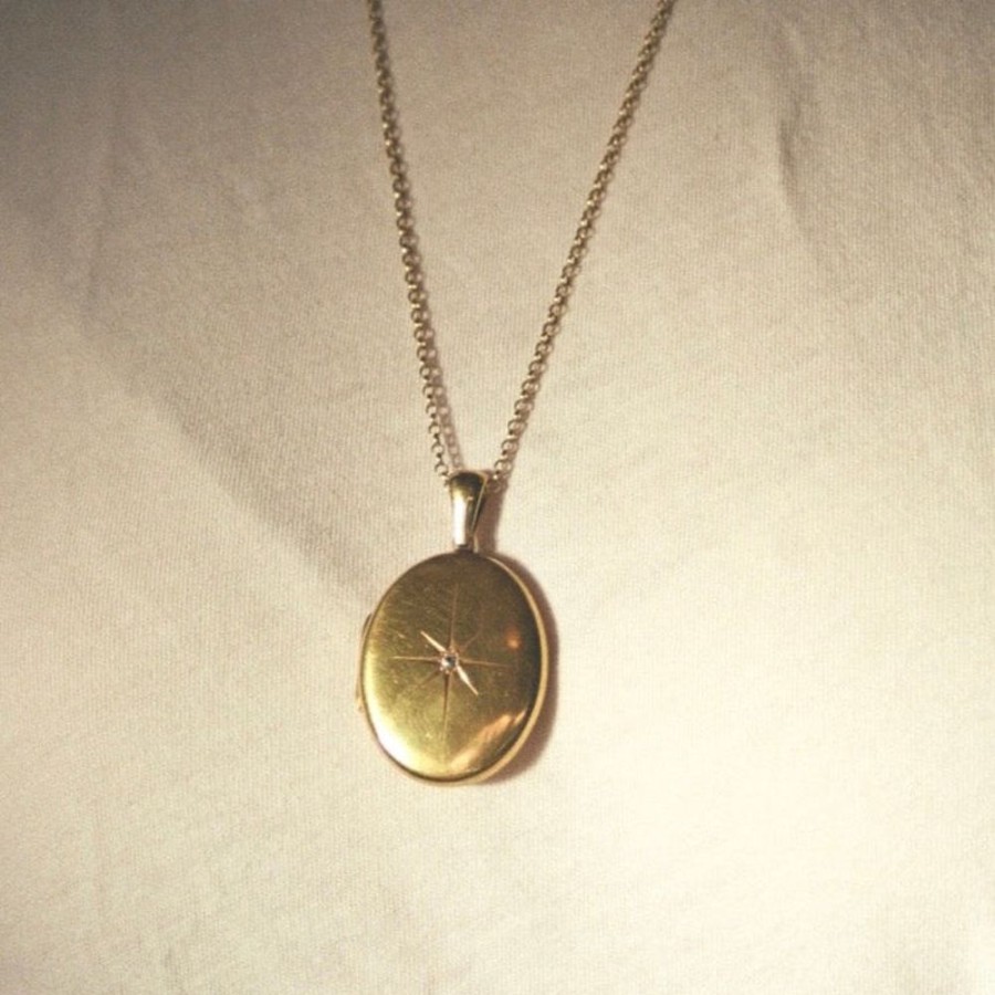 Estate Sarah Hendler Necklaces | 18K Yellow Gold Starburst Locket With Diamond