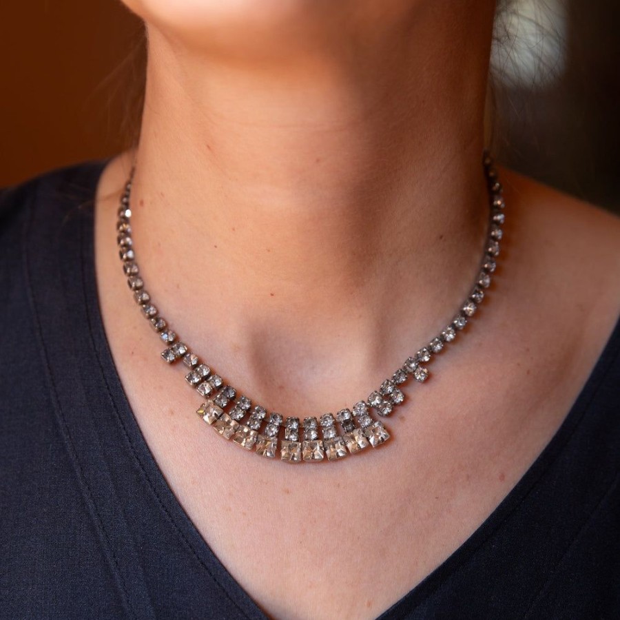 Estate Sarah Hendler Necklaces | Princess Cut Rhinestone Necklace