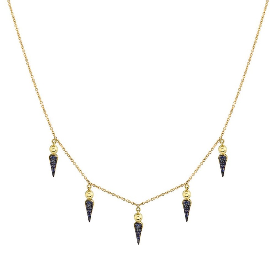 Fine Sarah Hendler Collars | 5 Point Pave Spear Tip Collar Necklace - Blue Sapphire