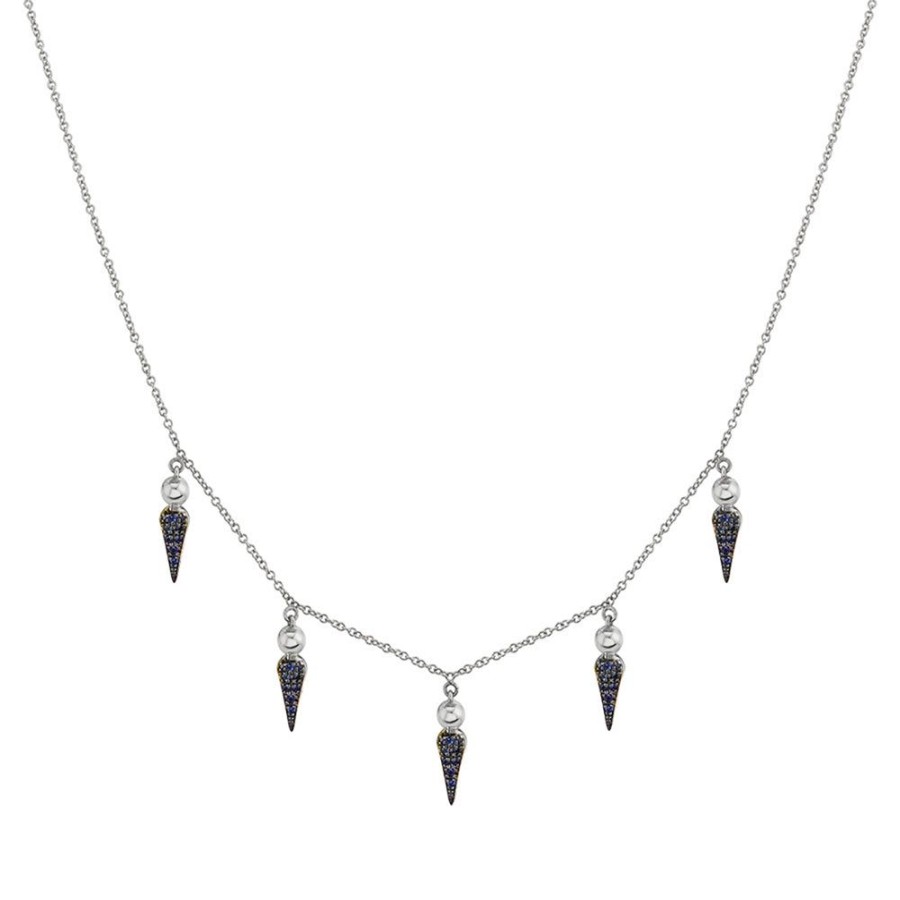 Fine Sarah Hendler Collars | 5 Point Pave Spear Tip Collar Necklace - Blue Sapphire