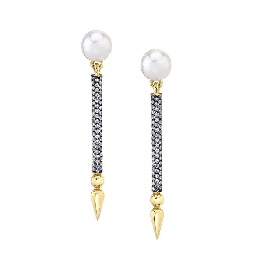 Fine Sarah Hendler Statement | Pearl Shirley Earrings With Pave Spear - Diamond