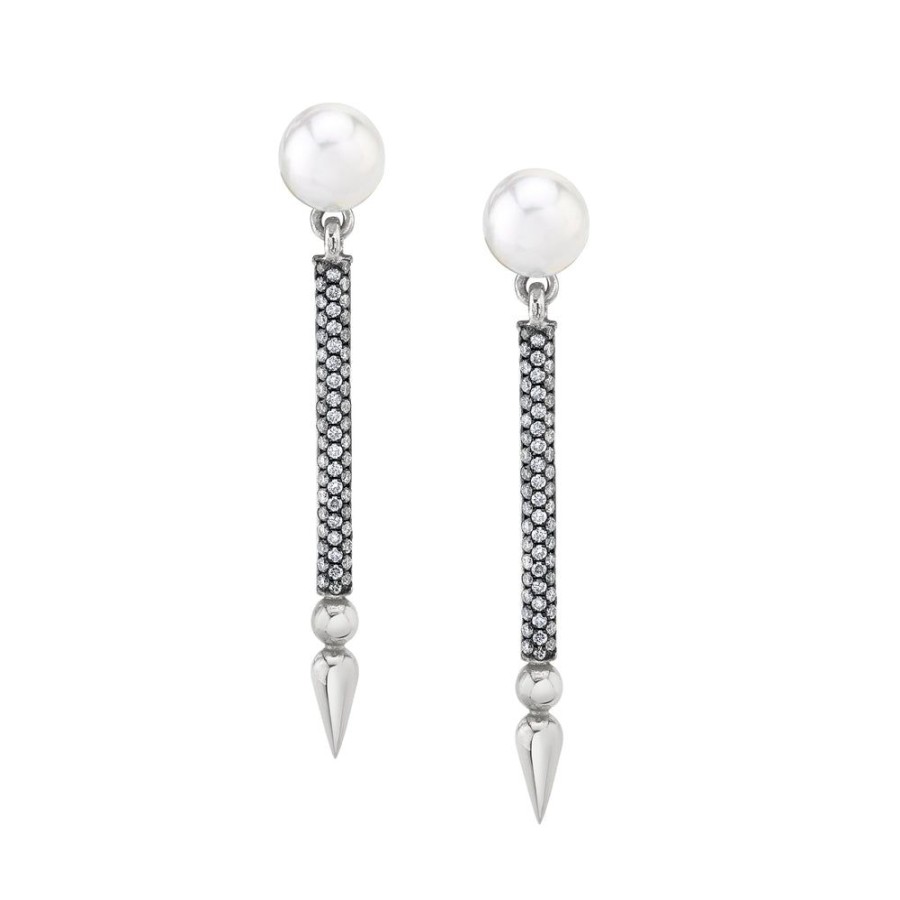 Fine Sarah Hendler Statement | Pearl Shirley Earrings With Pave Spear - Diamond