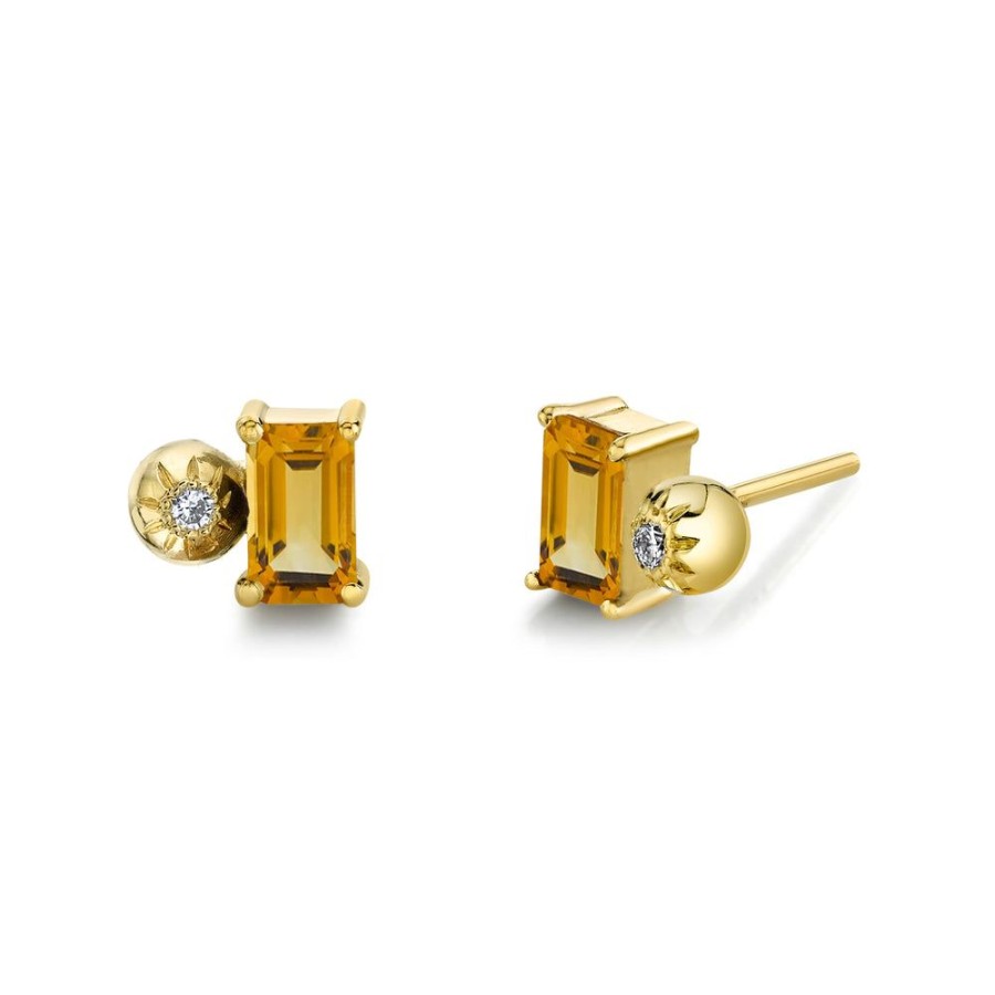 Fine Sarah Hendler Signature | Emerald Cut Gemstone & Diamond Starburst Studs