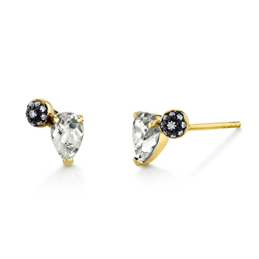 Bridal Sarah Hendler Studs & Hoops | Pear Gemstone & Pave Ball Studs