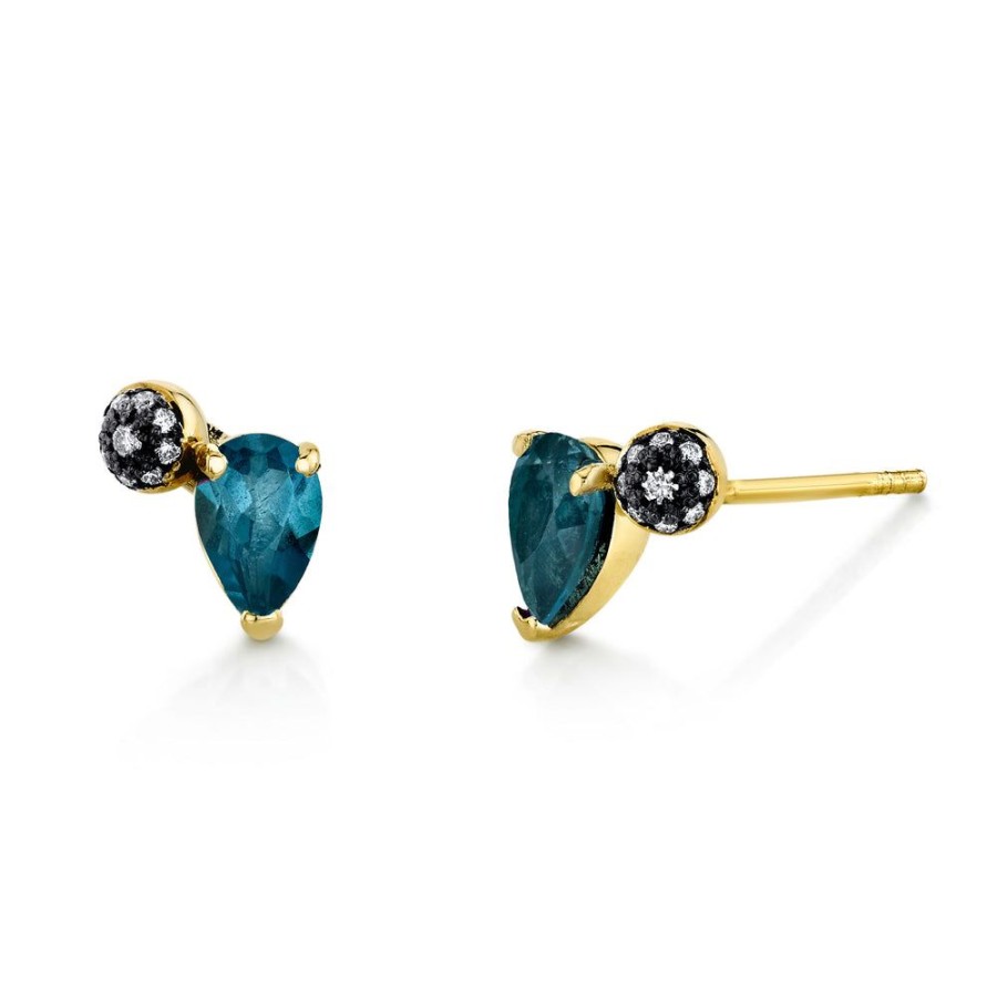 Bridal Sarah Hendler Studs & Hoops | Pear Gemstone & Pave Ball Studs