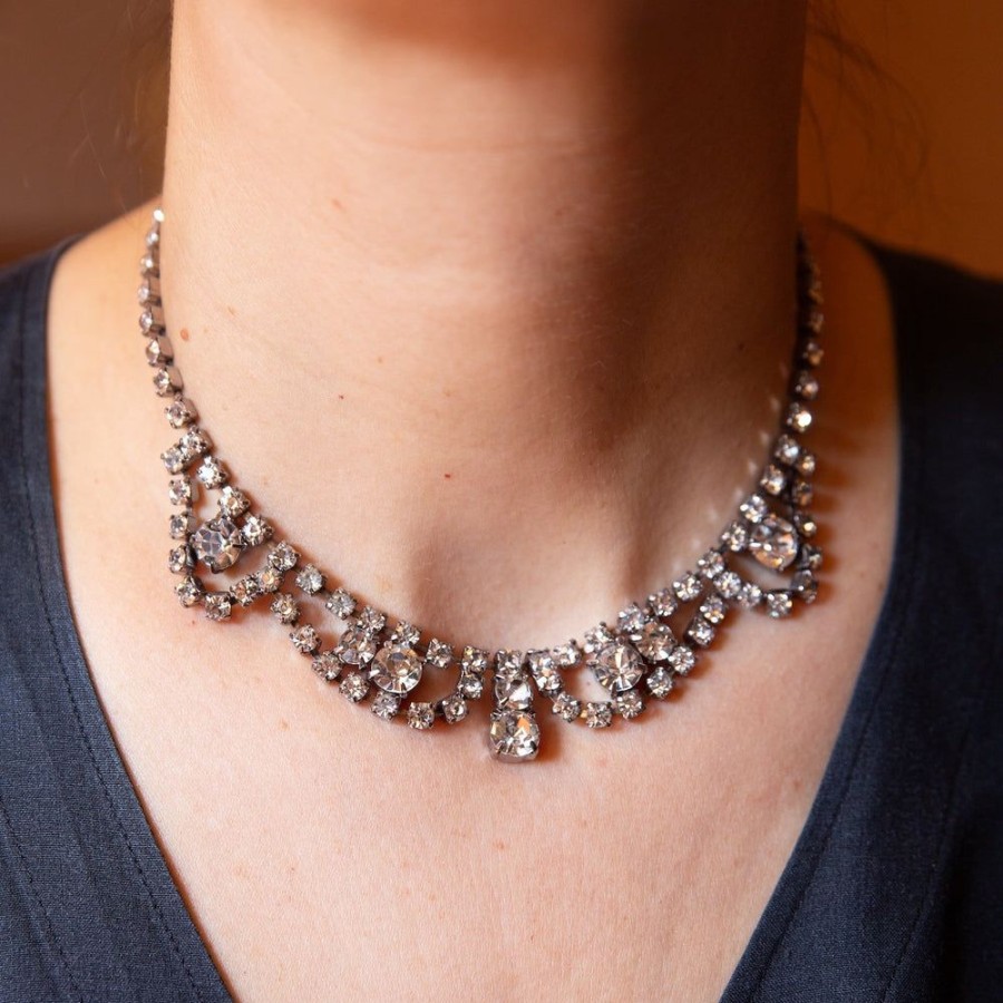 Estate Sarah Hendler Necklaces | Rhinestone Bib And Collar Style Necklace