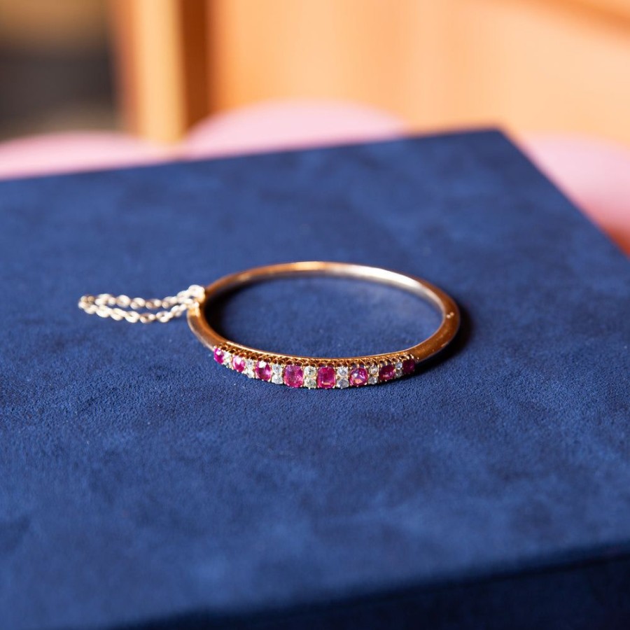 Estate Sarah Hendler Bracelets | Spinel And Diamond Victorian Bangle