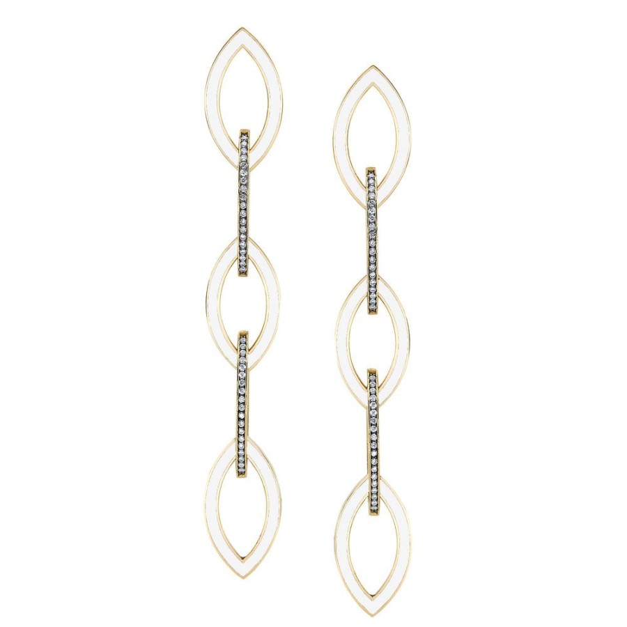 Bridal Sarah Hendler Statement | White Diamond & Enamel Linking Marquise Earrings