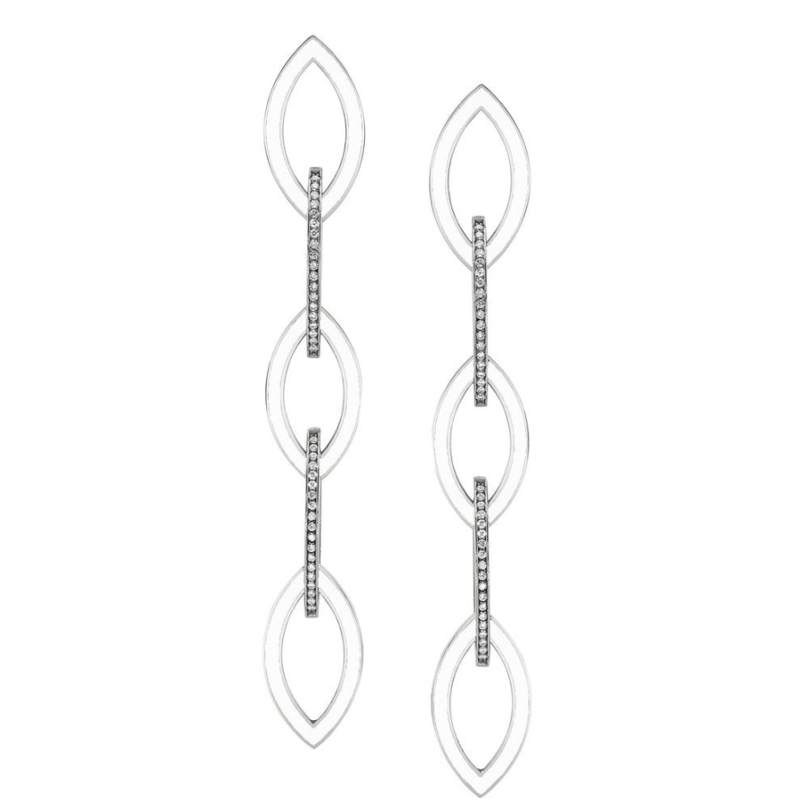 Bridal Sarah Hendler Statement | White Diamond & Enamel Linking Marquise Earrings