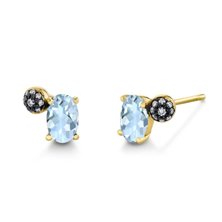 Fine Sarah Hendler Signature | Oval Gemstone & Pave Ball Studs