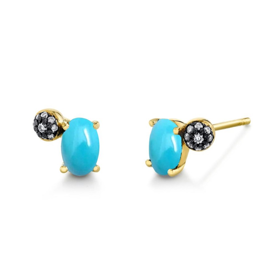 Fine Sarah Hendler Signature | Oval Gemstone & Pave Ball Studs