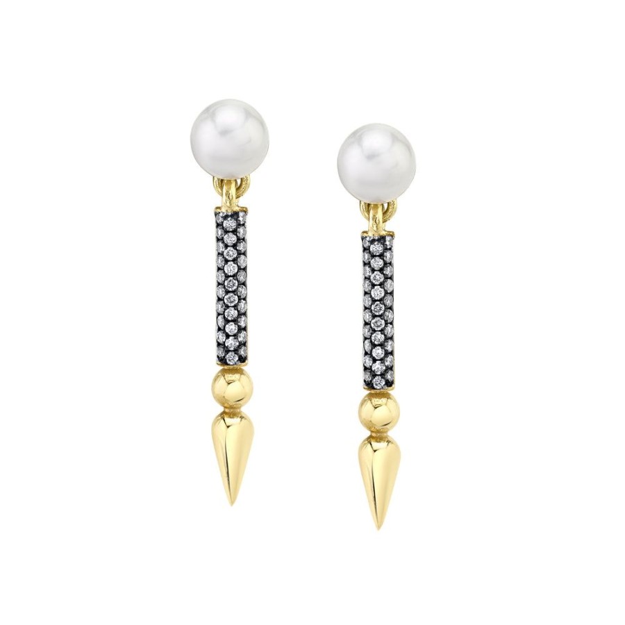 Fine Sarah Hendler Statement | Mini Pearl Earrings With Pave Spear - Diamond