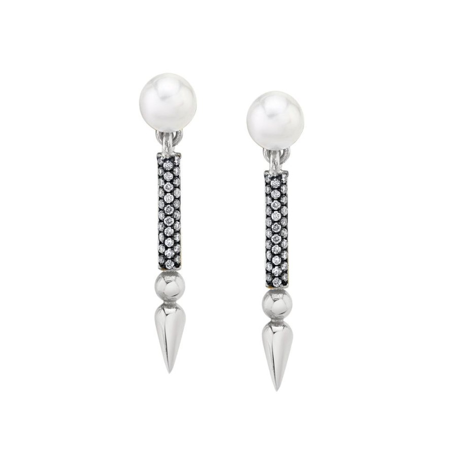 Fine Sarah Hendler Statement | Mini Pearl Earrings With Pave Spear - Diamond