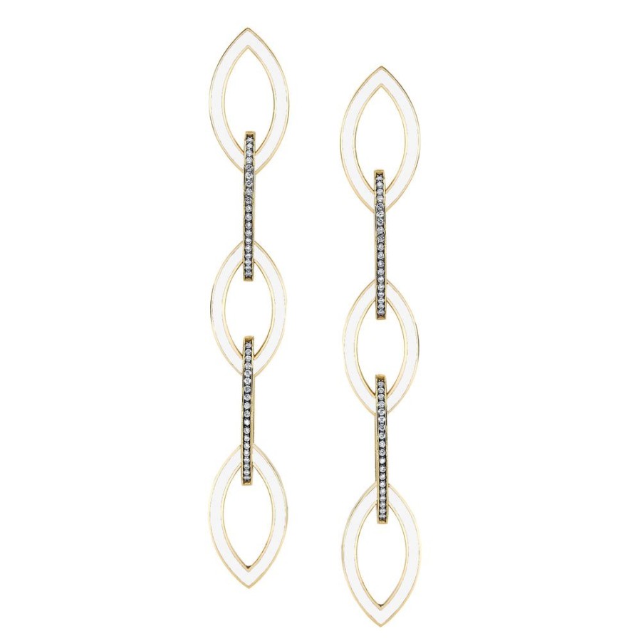 Fine Sarah Hendler Statement | White Diamond & Enamel Linking Marquise Earrings