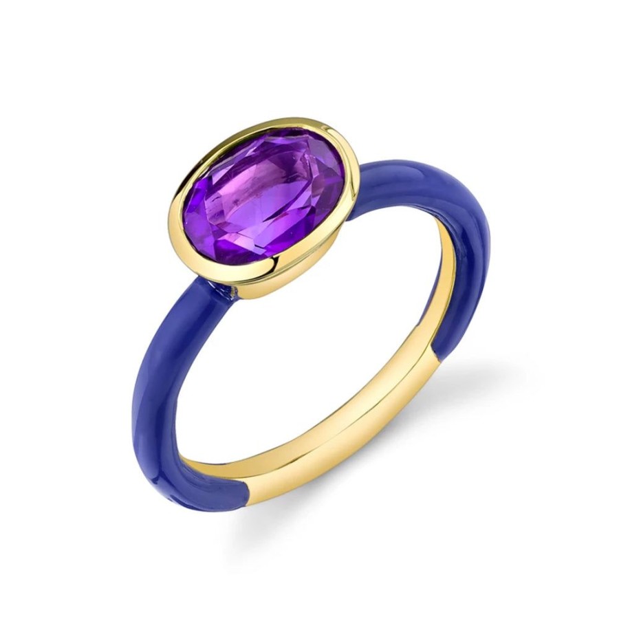 Fine Sarah Hendler Enamel | Oval Cut Gemstone Bezel Set Enamel Ring