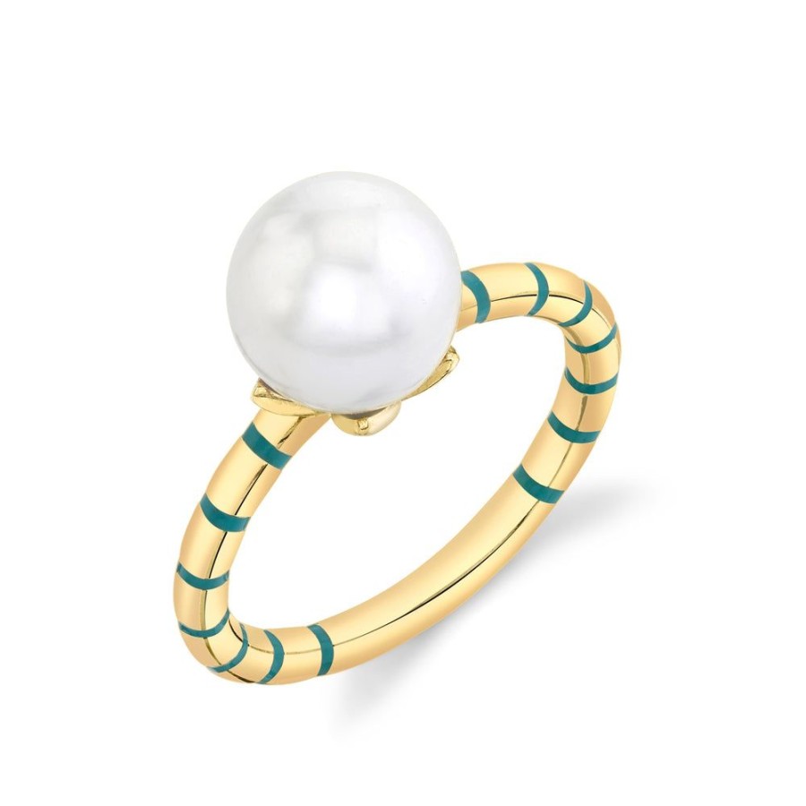 Fine Sarah Hendler Enamel | Mini Stripe Enamel Ring - Freshwater Pearl