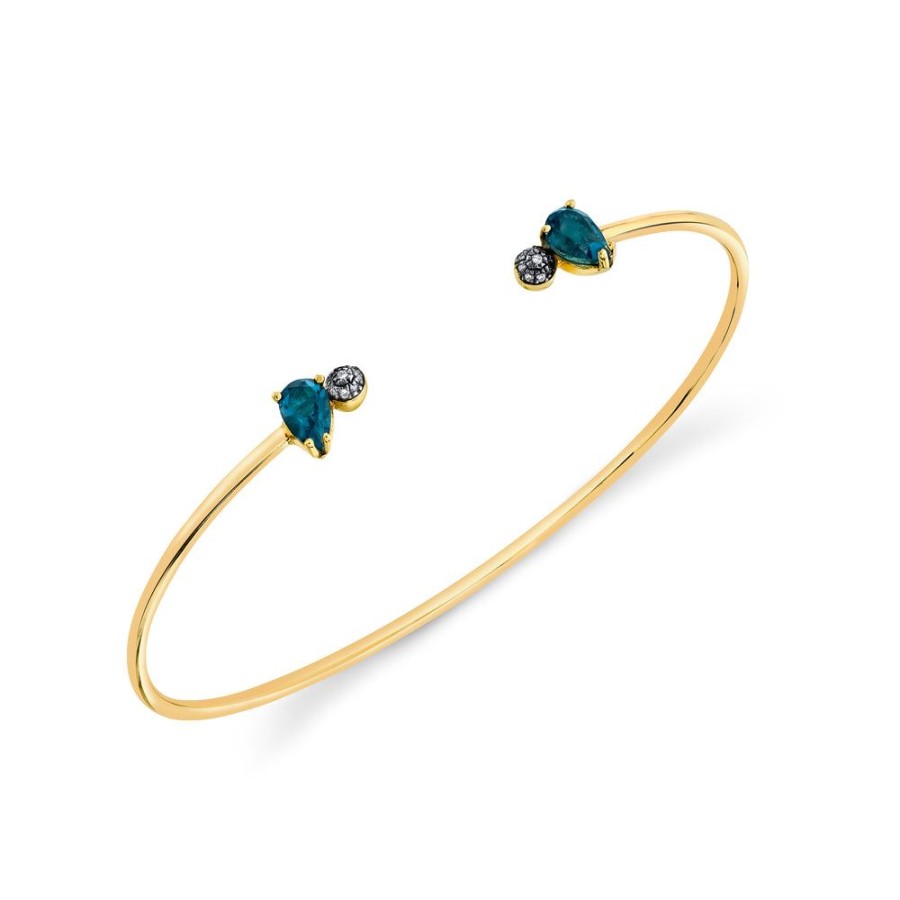 Fine Sarah Hendler Bangles | Pear And Pave Ball Bangle - London Blue Topaz