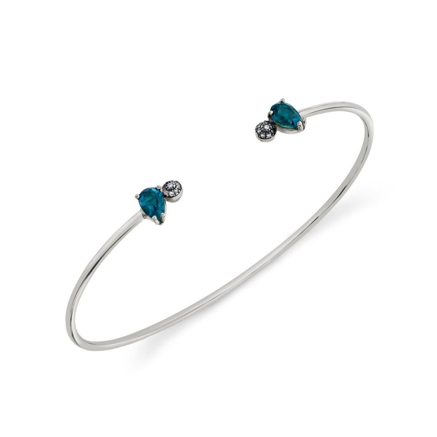 Fine Sarah Hendler Bangles | Pear And Pave Ball Bangle - London Blue Topaz