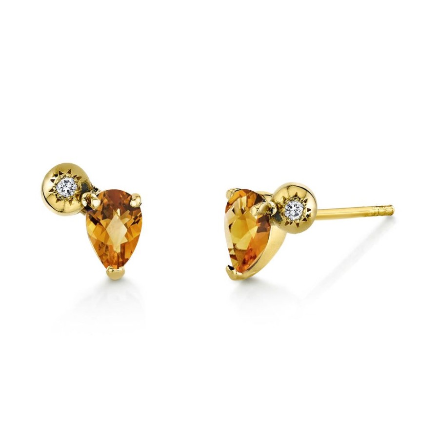 Fine Sarah Hendler Signature | Pear Gemstone & Diamond Starburst Studs