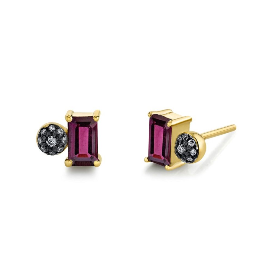 Fine Sarah Hendler Signature | Emerald Cut Gemstone & Pave Ball Studs