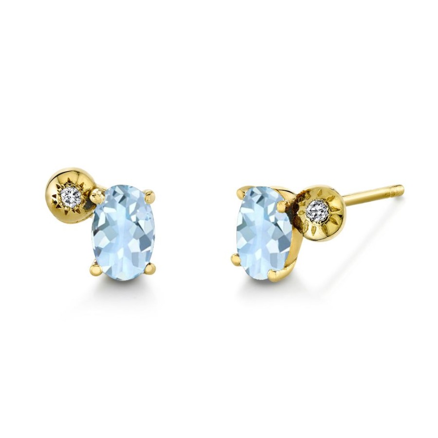 Bridal Sarah Hendler Studs & Hoops | Oval Gemstone & Diamond Starburst Studs