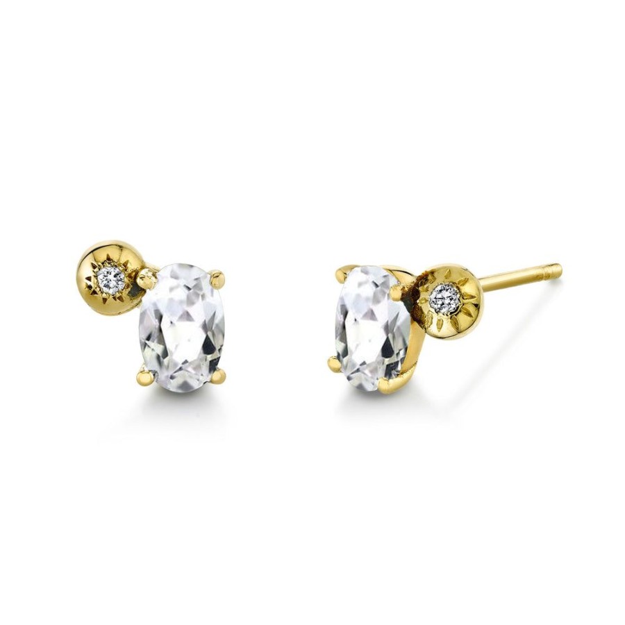 Bridal Sarah Hendler Studs & Hoops | Oval Gemstone & Diamond Starburst Studs